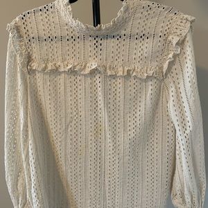 Mockneck eyelet blouse